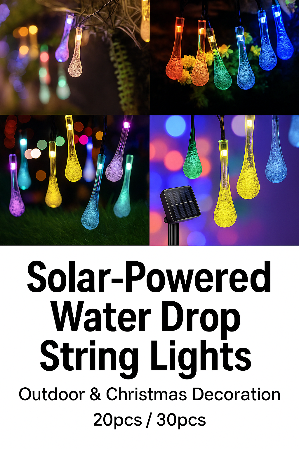 ✨ Solar-Powered Water Drop String Lights – Outdoor & Christmas Decoration (20pcs / 30pcs)