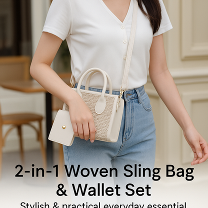✨ 2-in-1 Woven Sling Bag & Wallet Set – Stylish & Practical Everyday Essential ✨