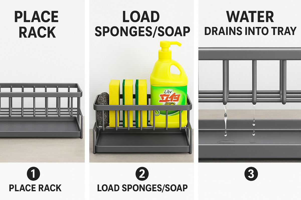 Premium Sponge Drain Rack – Keep Your Sink Area Clean, Dry & Organized Instantly!