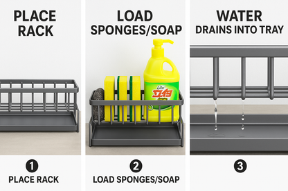 Premium Sponge Drain Rack – Keep Your Sink Area Clean, Dry & Organized Instantly!
