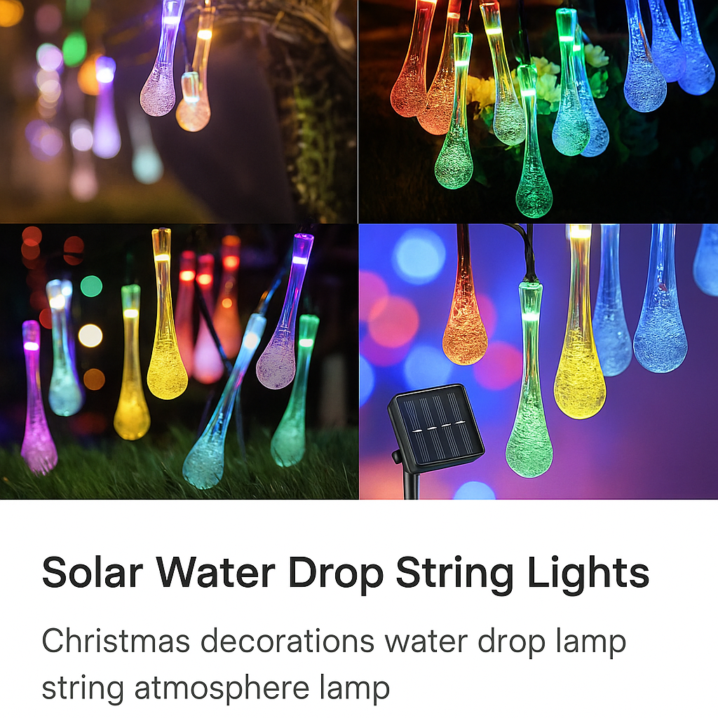 ✨ Solar-Powered Water Drop String Lights – Outdoor & Christmas Decoration (20pcs / 30pcs)