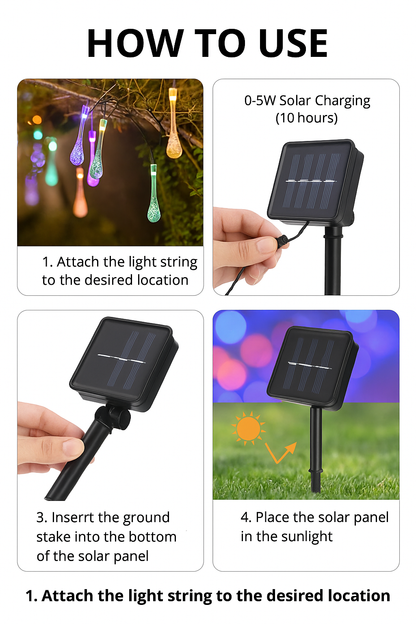 ✨ Solar-Powered Water Drop String Lights – Outdoor & Christmas Decoration (20pcs / 30pcs)