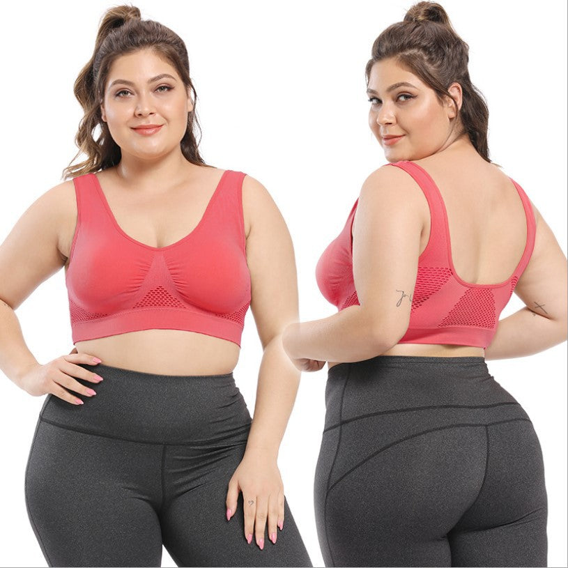Plus Size Seamless Wire Free Mesh Breathable Cool Lift Up Air Sports Bra