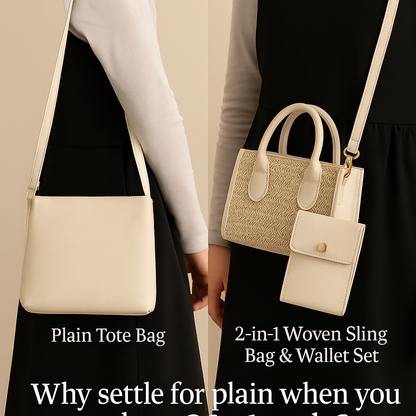✨ 2-in-1 Woven Sling Bag & Wallet Set – Stylish & Practical Everyday Essential ✨
