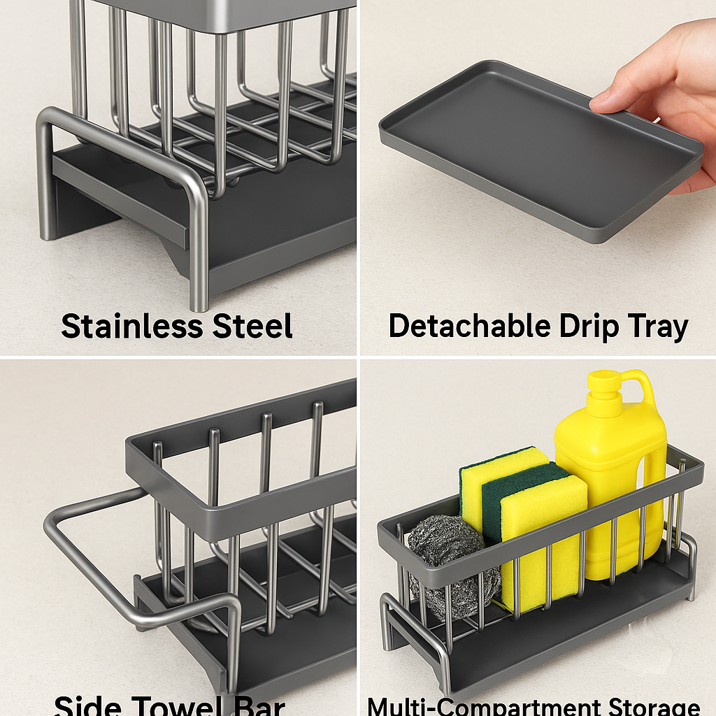 Premium Sponge Drain Rack – Keep Your Sink Area Clean, Dry & Organized Instantly!