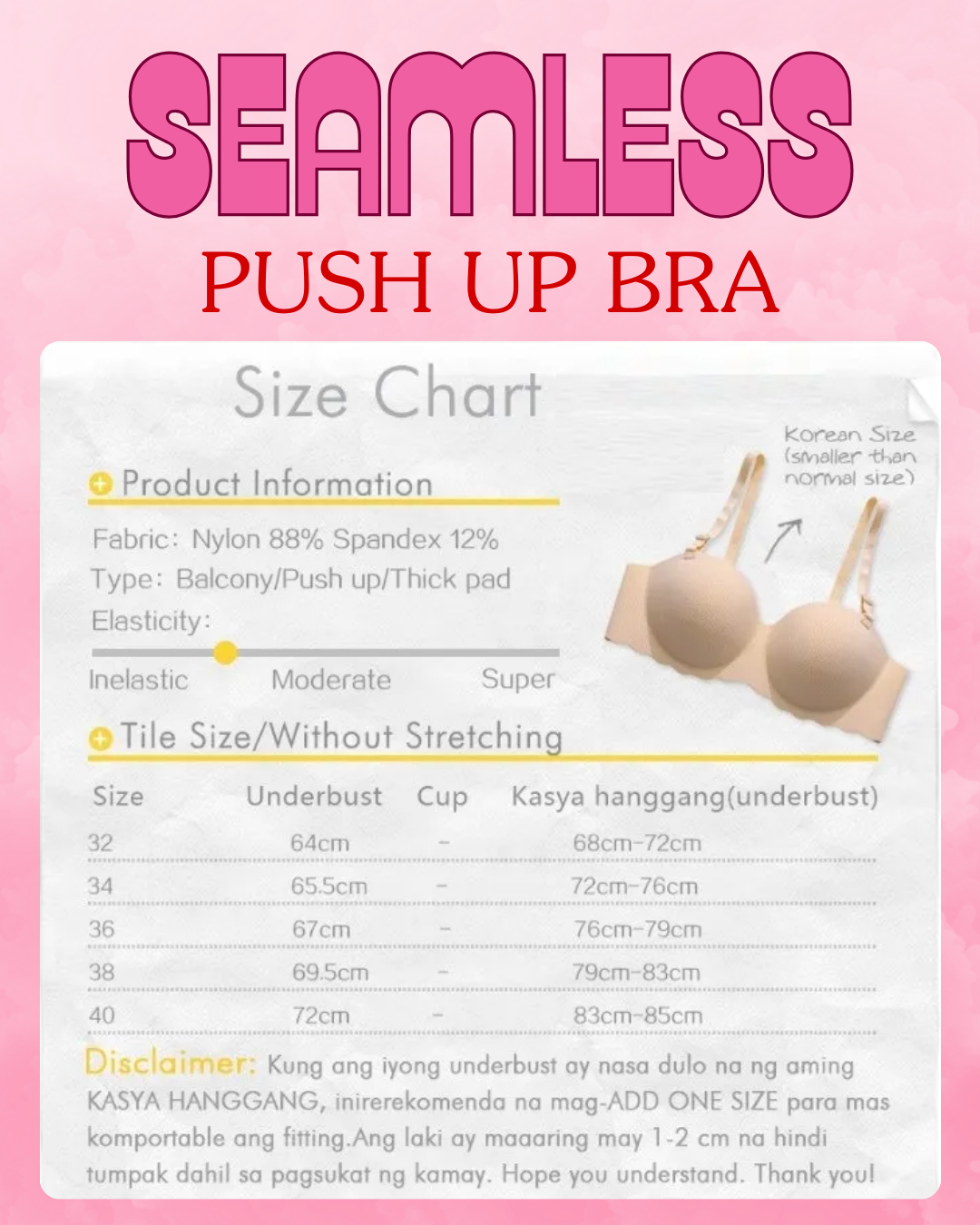 SEAMLESS PUSH UP BRA NON-WIRE