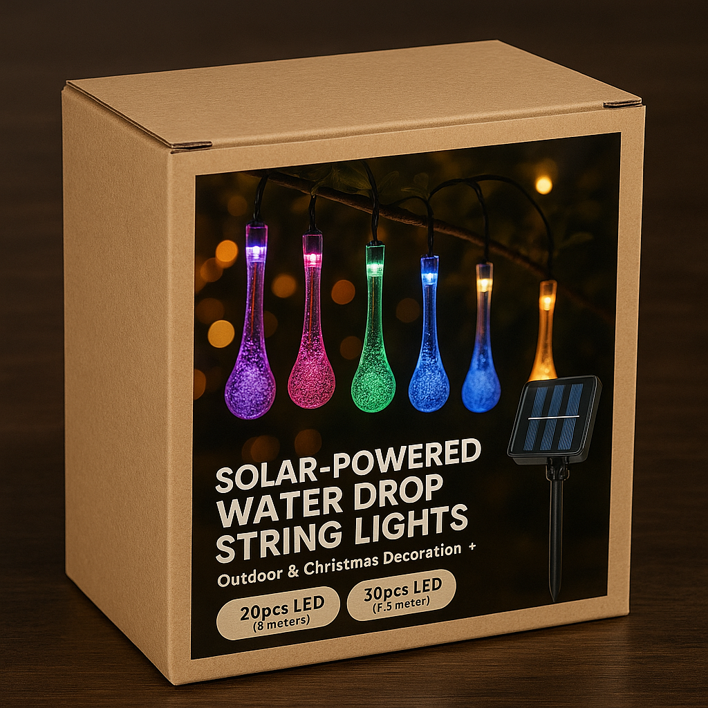✨ Solar-Powered Water Drop String Lights – Outdoor & Christmas Decoration (20pcs / 30pcs)