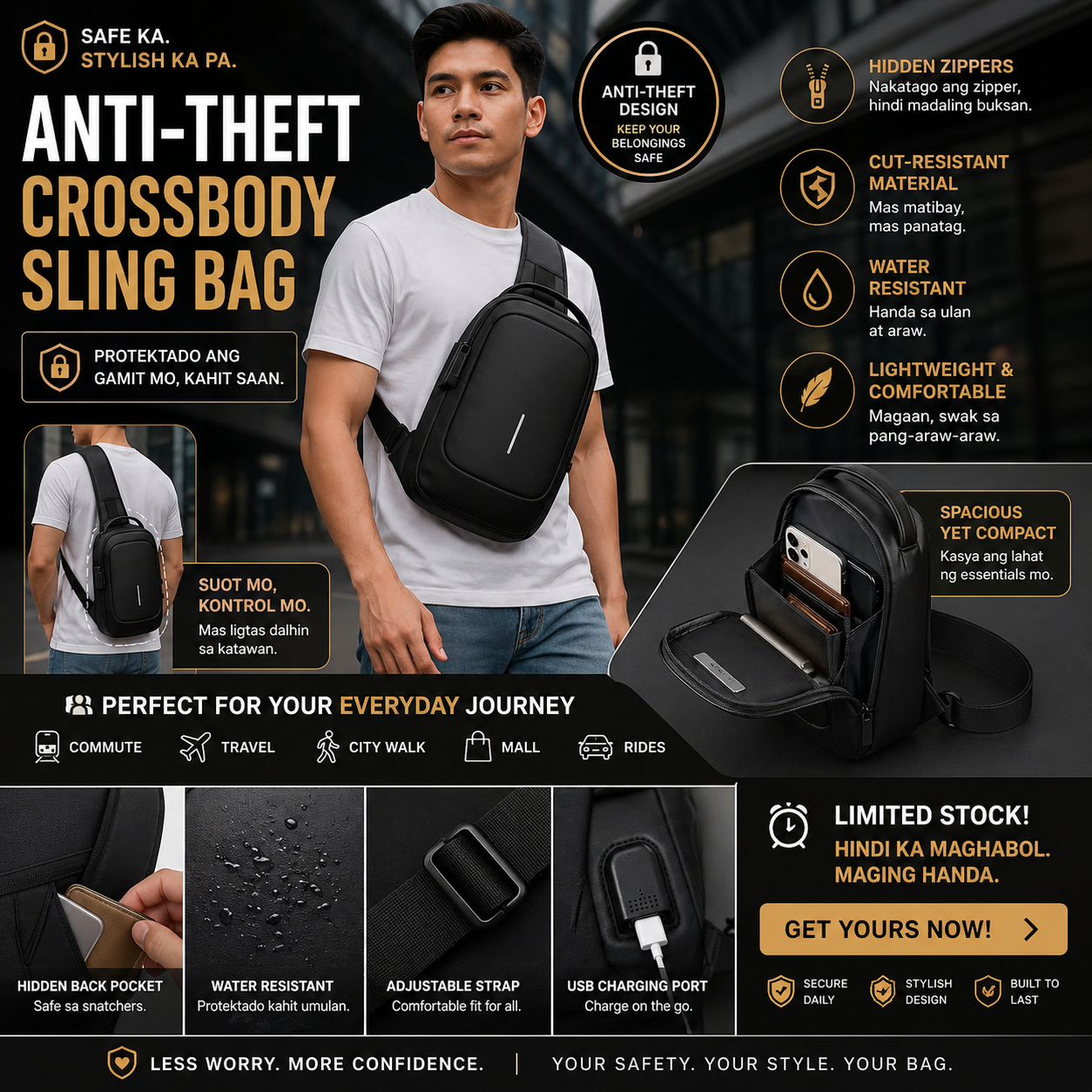 Anti-Theft Crossbody Sling Bag