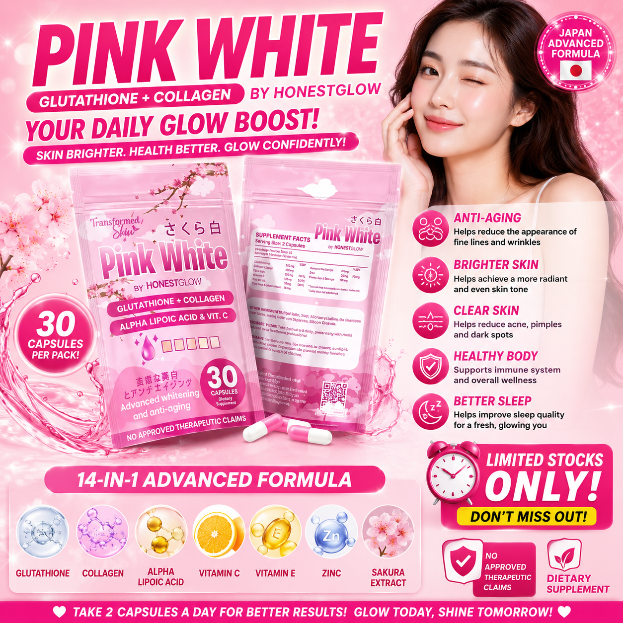 HONEST GLOW PINK WHITE CAPSULE