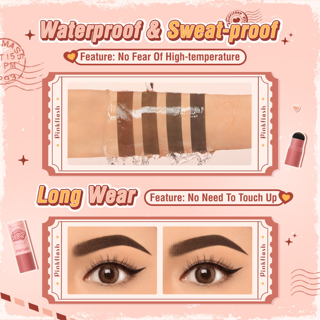 Pinkflash 3 In 1 Multi-Use Waterproof Eyebrow Powder Cushion Stamp With 10 Reusable Stencil Set