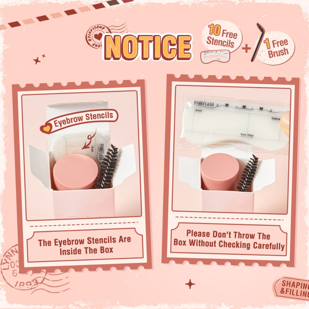 Pinkflash 3 In 1 Multi-Use Waterproof Eyebrow Powder Cushion Stamp With 10 Reusable Stencil Set