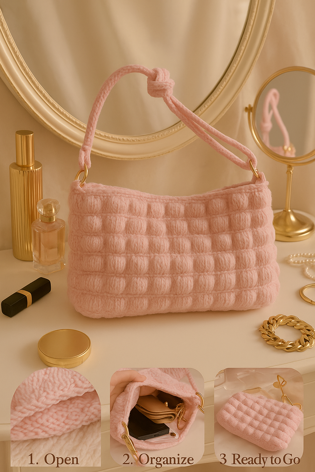 ✨ Fluffy Bubble Knit Shoulder Bag – Soft & Stylish Everyday Tote ✨